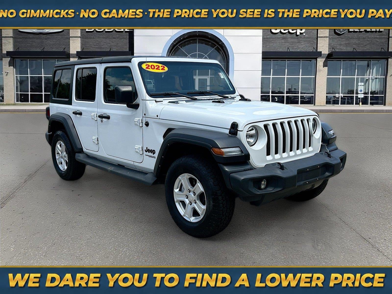 2022 Jeep Wrangler Unlimited Sport S in Bright White Clearcoat — front three-quarter view