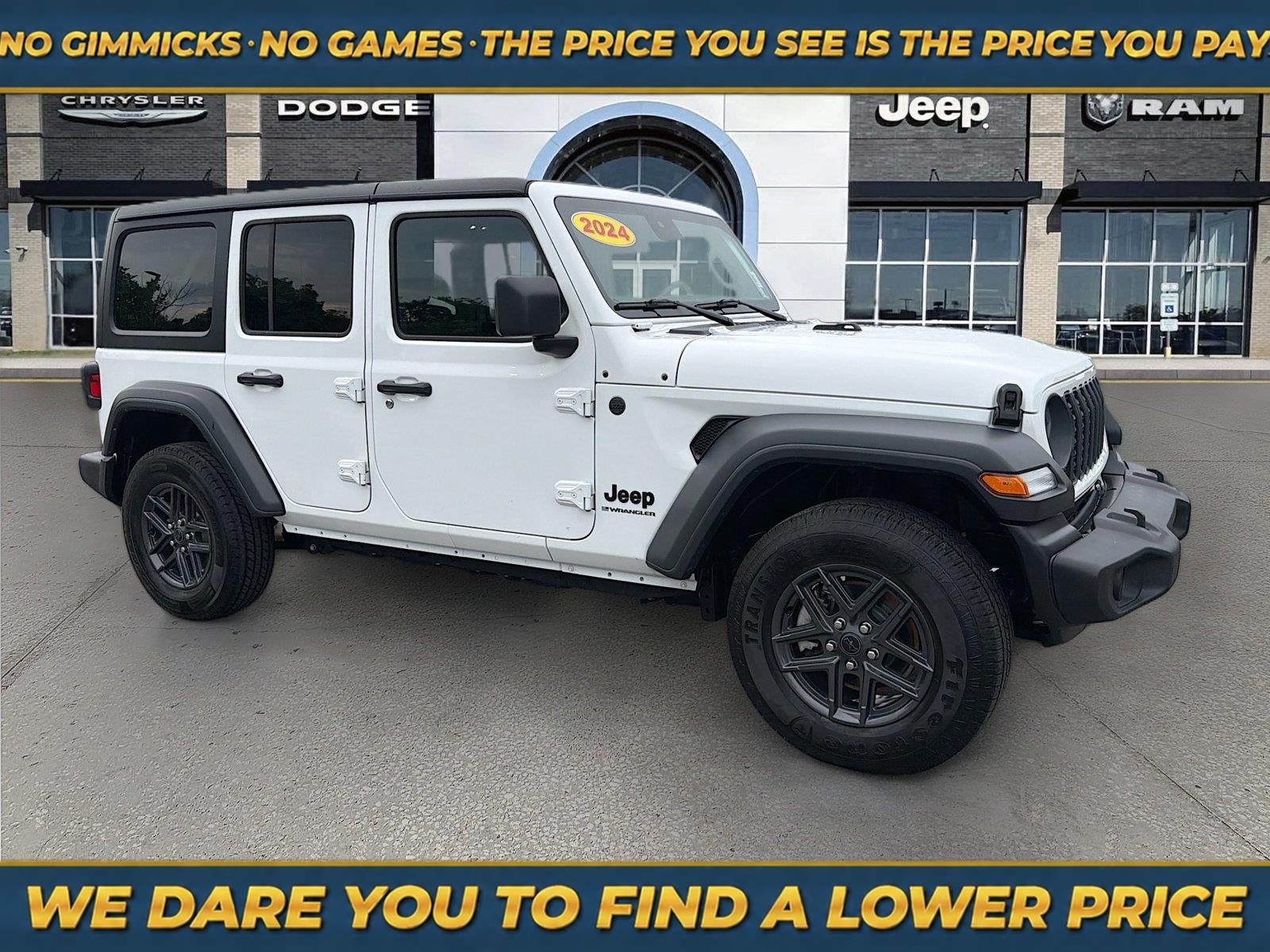 2024 Jeep Wrangler 4-Door Sport S 4x4 in Bright White Clearcoat — front three-quarter view