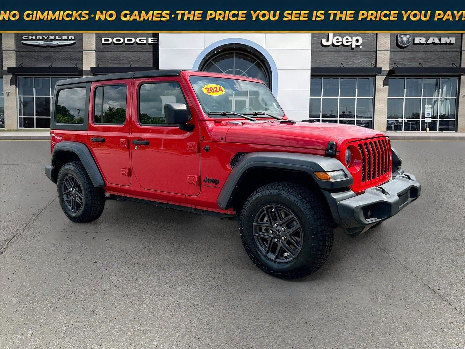 2024 Jeep Wrangler 4-Door Sport S 4x4 in Firecracker Red Clearcoat — front three-quarter view
