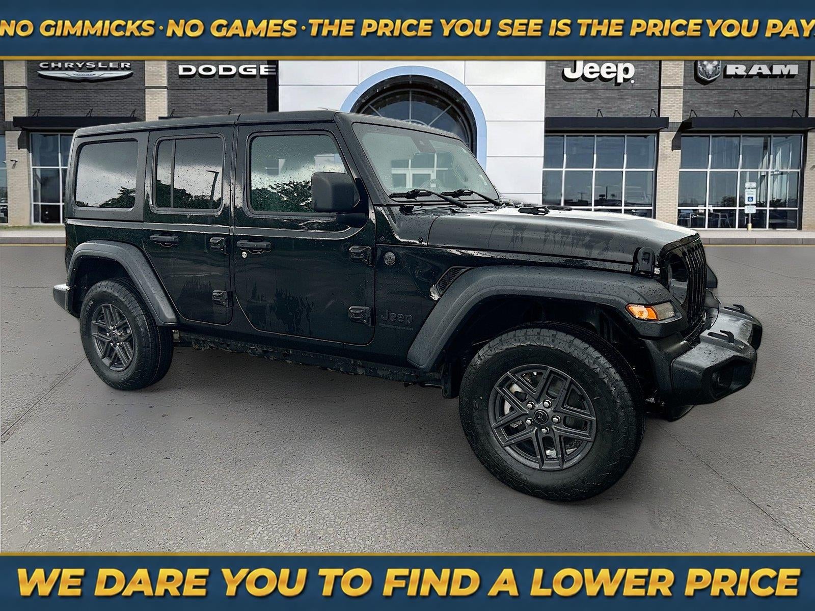 2024 Jeep Wrangler 4-Door Sport S 4x4 in Black Clearcoat — front three-quarter view