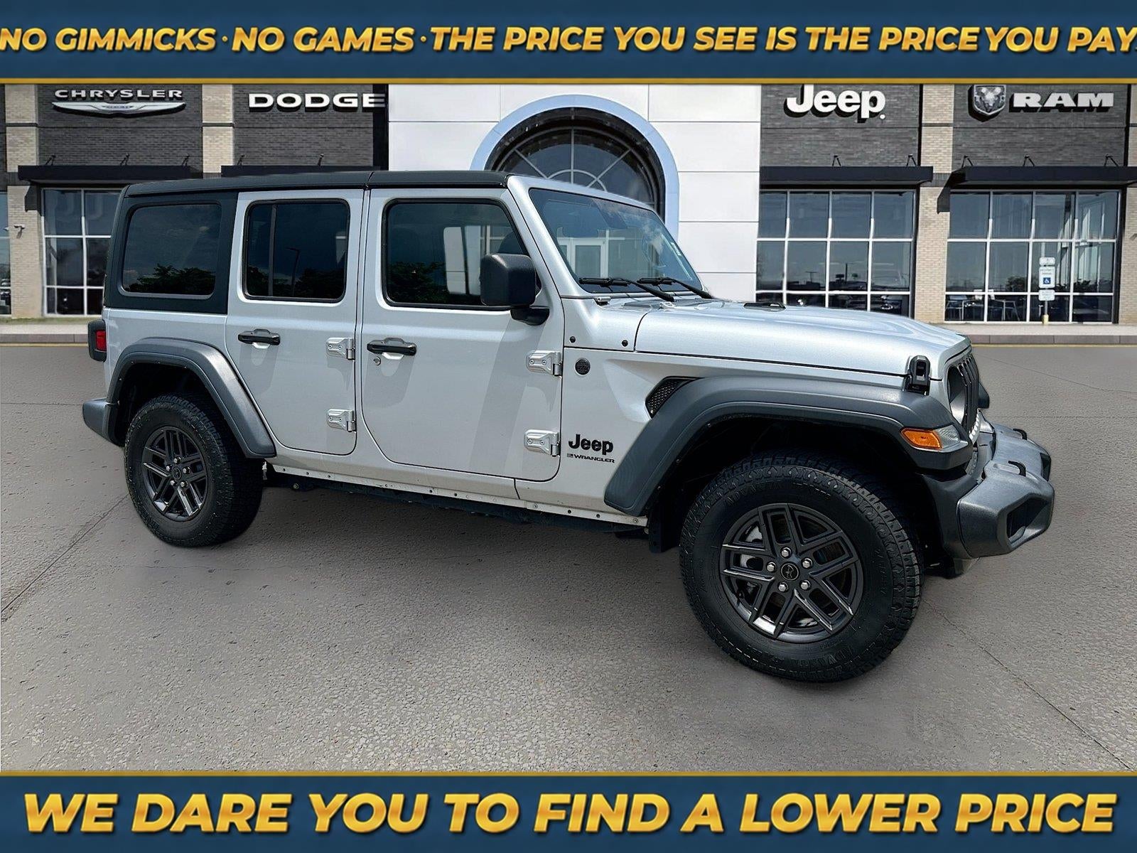 2024 Jeep Wrangler 4-Door Sport S 4x4 in Silver Zynith Clearcoat — front three-quarter view
