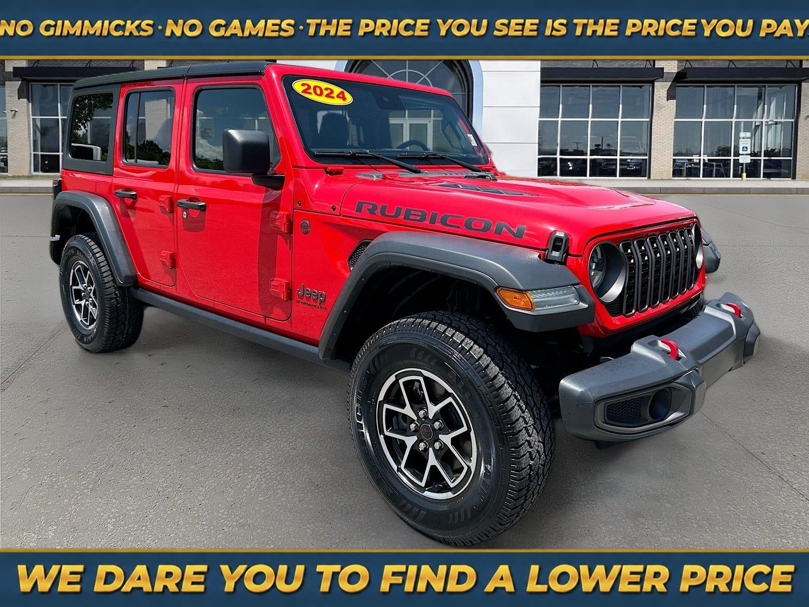 2024 Jeep Wrangler 4-Door Rubicon 4x4 in Firecracker Red Clearcoat — front three-quarter view