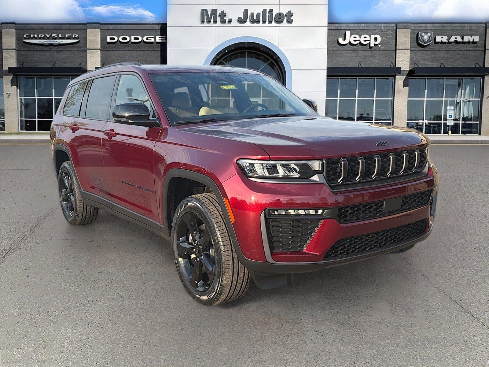 2026 Jeep Grand Cherokee GRAND CHEROKEE L LIMITED 4X4 in Velvet Red Pearl-Coat Exterior Paint — front three-quarter view