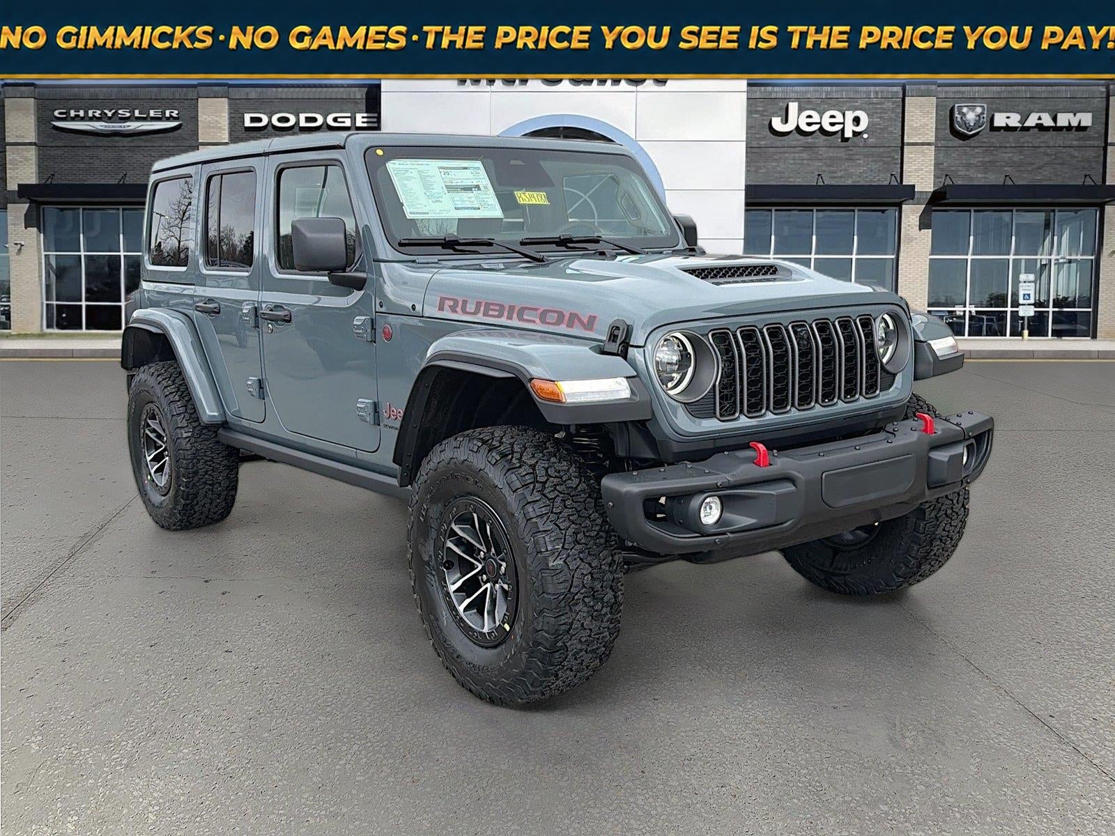 2026 Jeep Wrangler WRANGLER 4-DOOR RUBICON X in Anvil Clear-Coat Exterior Paint — front three-quarter view