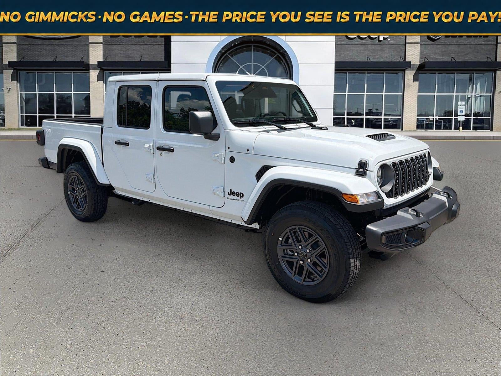 2026 Jeep Gladiator GLADIATOR SPORT S 4X4 in Bright White Clear-Coat Exterior Paint — front three-quarter view