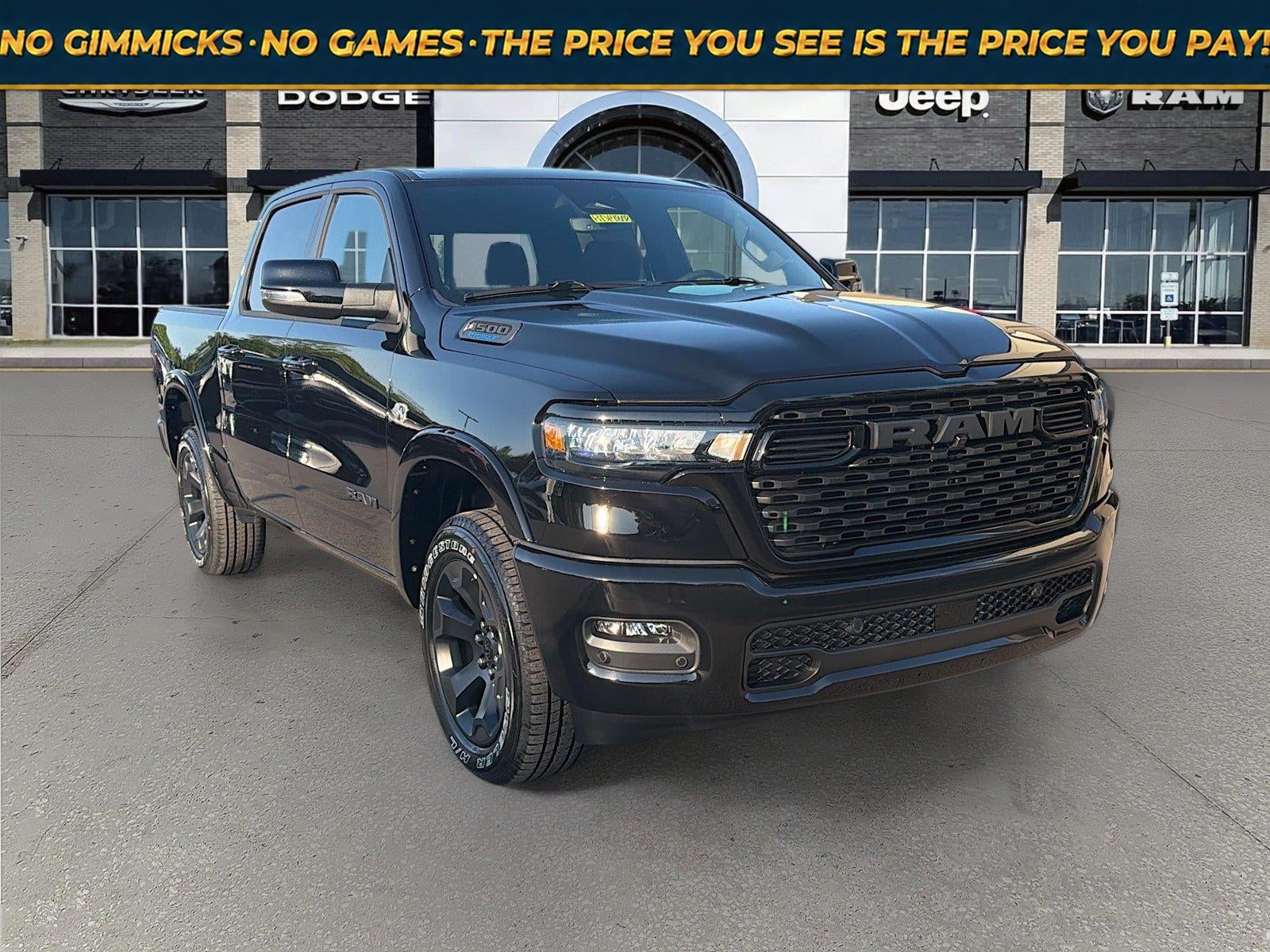 2026 RAM Ram 1500 RAM 1500 BIG HORN CREW CAB 4X4 5'7' BOX in Diamond Black Crystal Pearl-Coat Exterior Paint — front three-quarter view