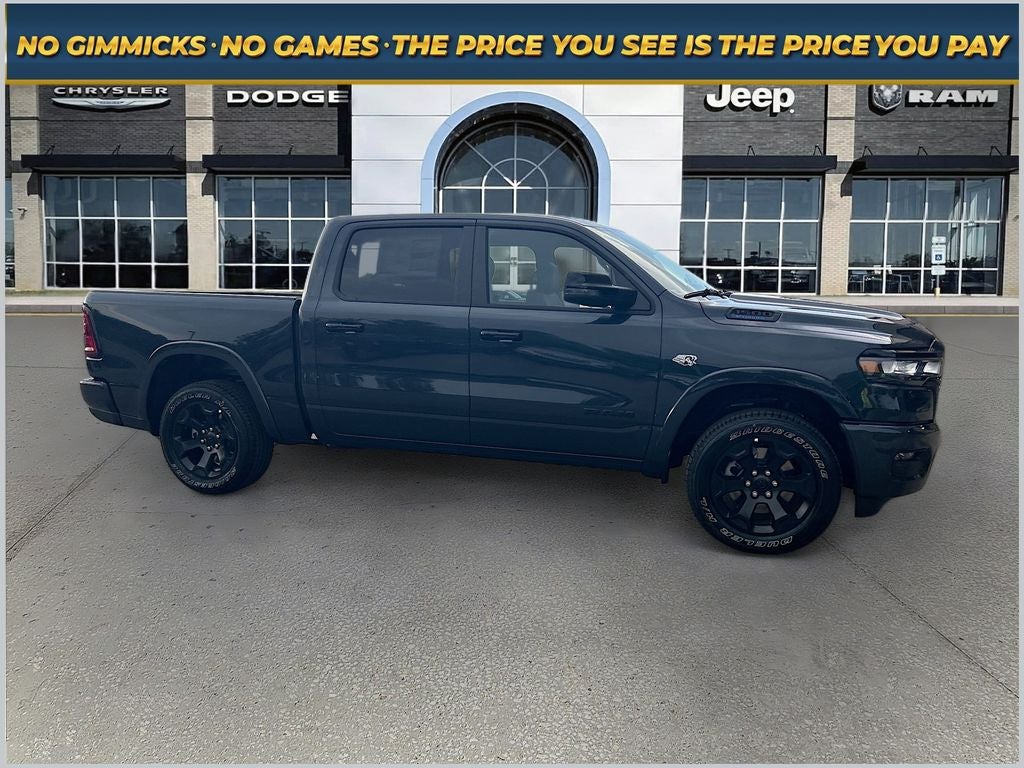 2026 RAM Ram 1500 RAM 1500 BIG HORN CREW CAB 4X4 5'7' BOX in Forged Blue Metallic Exterior Paint — front three-quarter view