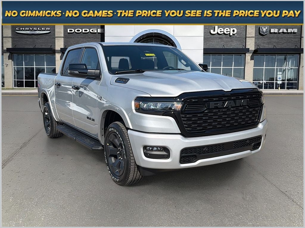 2026 RAM Ram 1500 RAM 1500 BIG HORN CREW CAB 4X4 5'7' BOX in Silver Zynith Exterior Paint — front three-quarter view