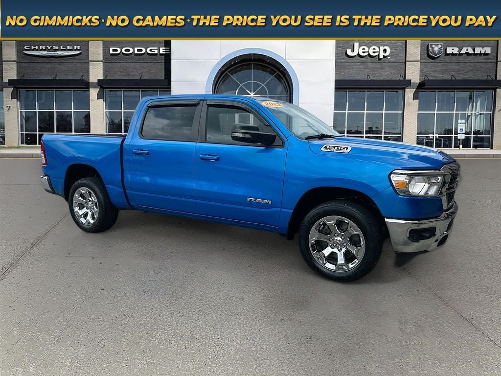 2022 RAM 1500 Big Horn/Lone Star in Hydro Blue Pearlcoat — front three-quarter view
