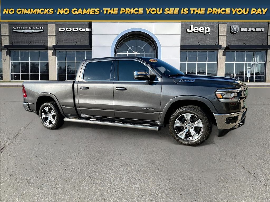 2022 RAM 1500 Laramie Crew Cab 4x4 6'4' Box in Granite Crystal Metallic Clearcoat — front three-quarter view