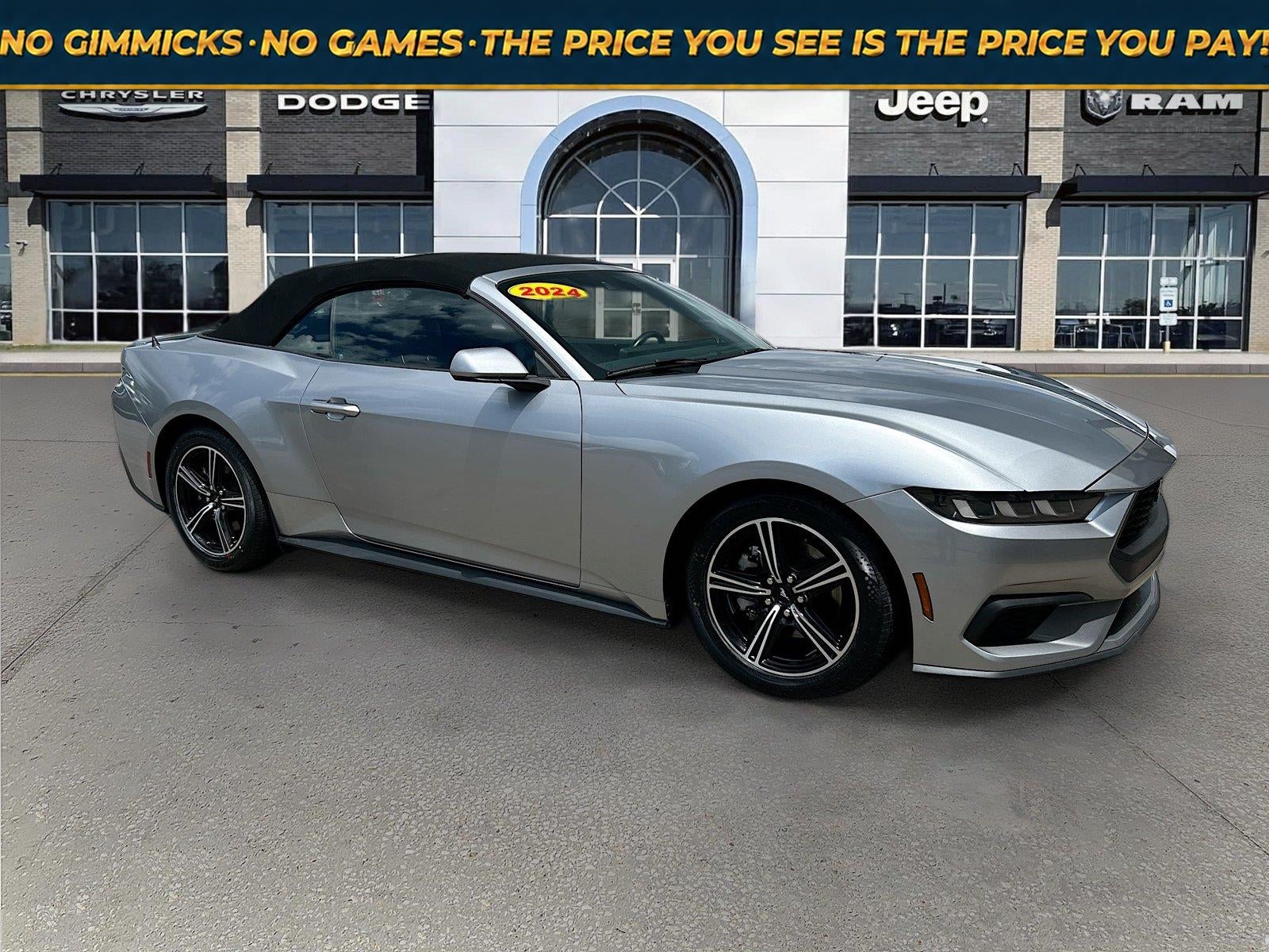 2024 Ford Mustang EcoBoost Premium Convertible in Silver Metallic — front three-quarter view