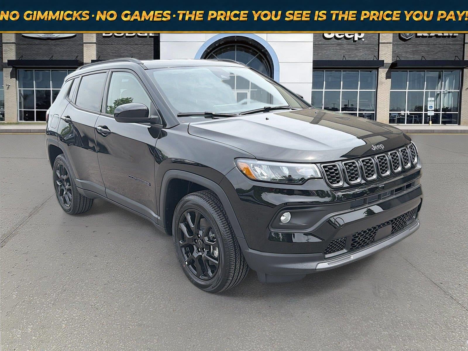 2026 Jeep Compass COMPASS LATITUDE ALTITUDE 4X4 in Diamond Black Crystal Pearl-Coat Exterior Paint — front three-quarter view