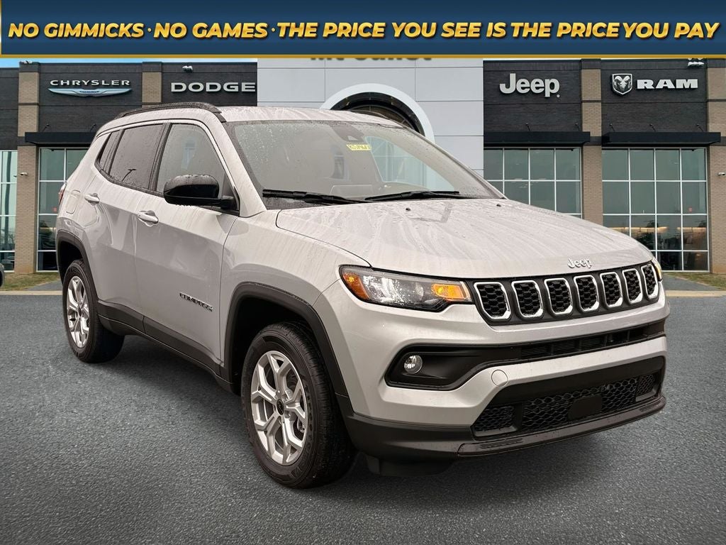 2026 Jeep Compass COMPASS LATITUDE 4X4 in Silver Zynith Metallic Clear-Coat Exterior Paint — front three-quarter view
