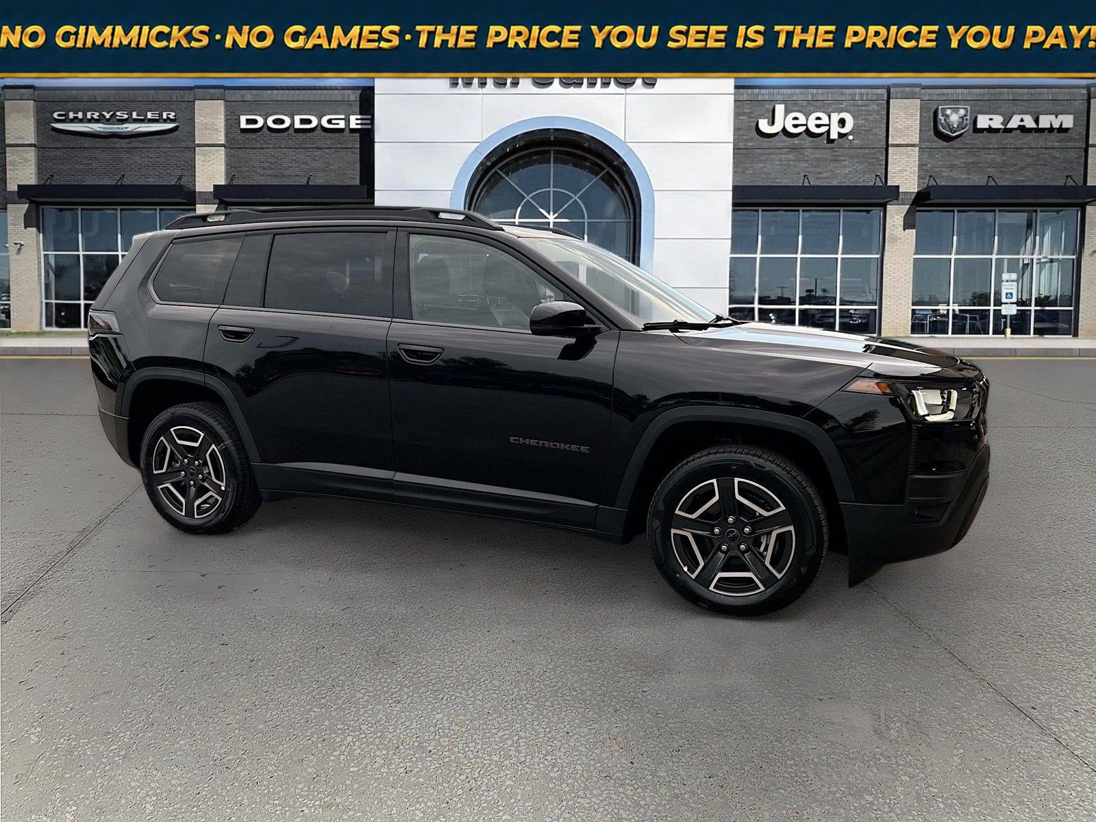 2026 Jeep Cherokee CHEROKEE LIMITED 4X4 in Diamond Black Crystal Pearl-Coat Exterior Paint — front three-quarter view
