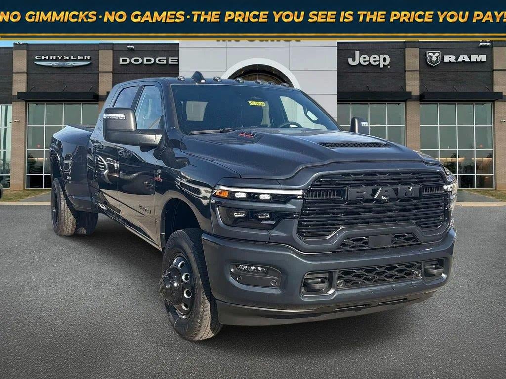 2026 RAM Ram 3500 RAM 3500 LARAMIE MEGA CAB 4X4 6'4' BOX in Forged Blue Metallic Exterior Paint — front three-quarter view