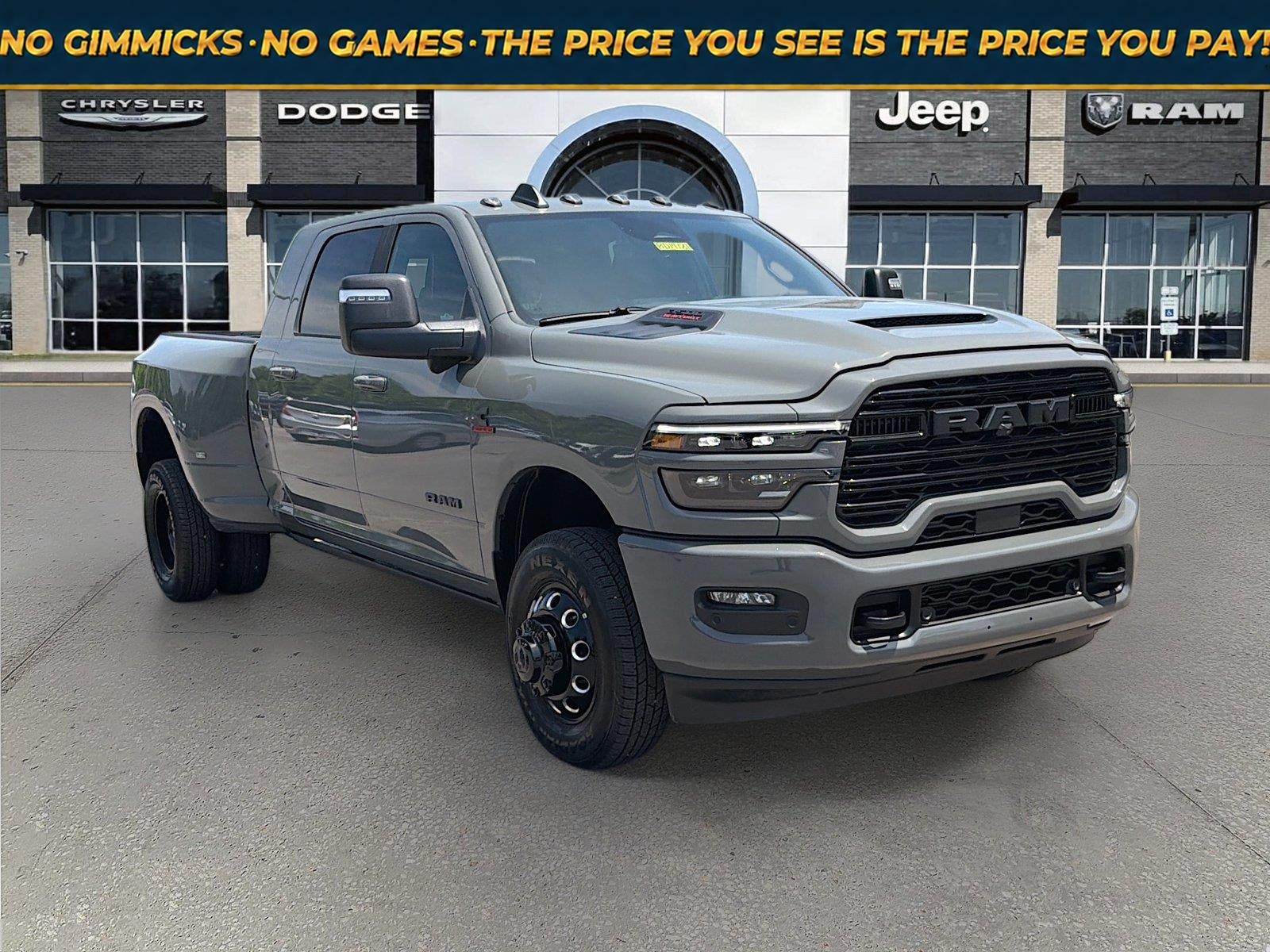 2026 RAM Ram 3500 RAM 3500 LARAMIE MEGA CAB 4X4 6'4' BOX in Ceramic Gray Clear-Coat Exterior Paint — front three-quarter view