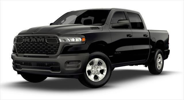 2026 RAM Ram 1500 RAM 1500 TRADESMAN CREW CAB 4X4 5'7' BOX in Diamond Black Crystal Pearl-Coat Exterior Paint — front three-quarter view
