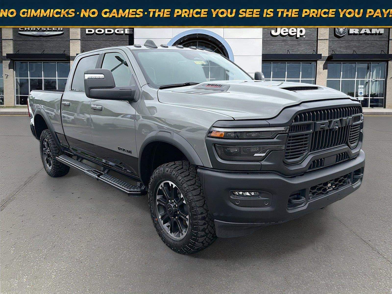 2026 RAM Ram 2500 RAM 2500 REBEL CREW CAB 4X4 6'4' BOX in Ceramic Gray Clear-Coat Exterior Paint — front three-quarter view