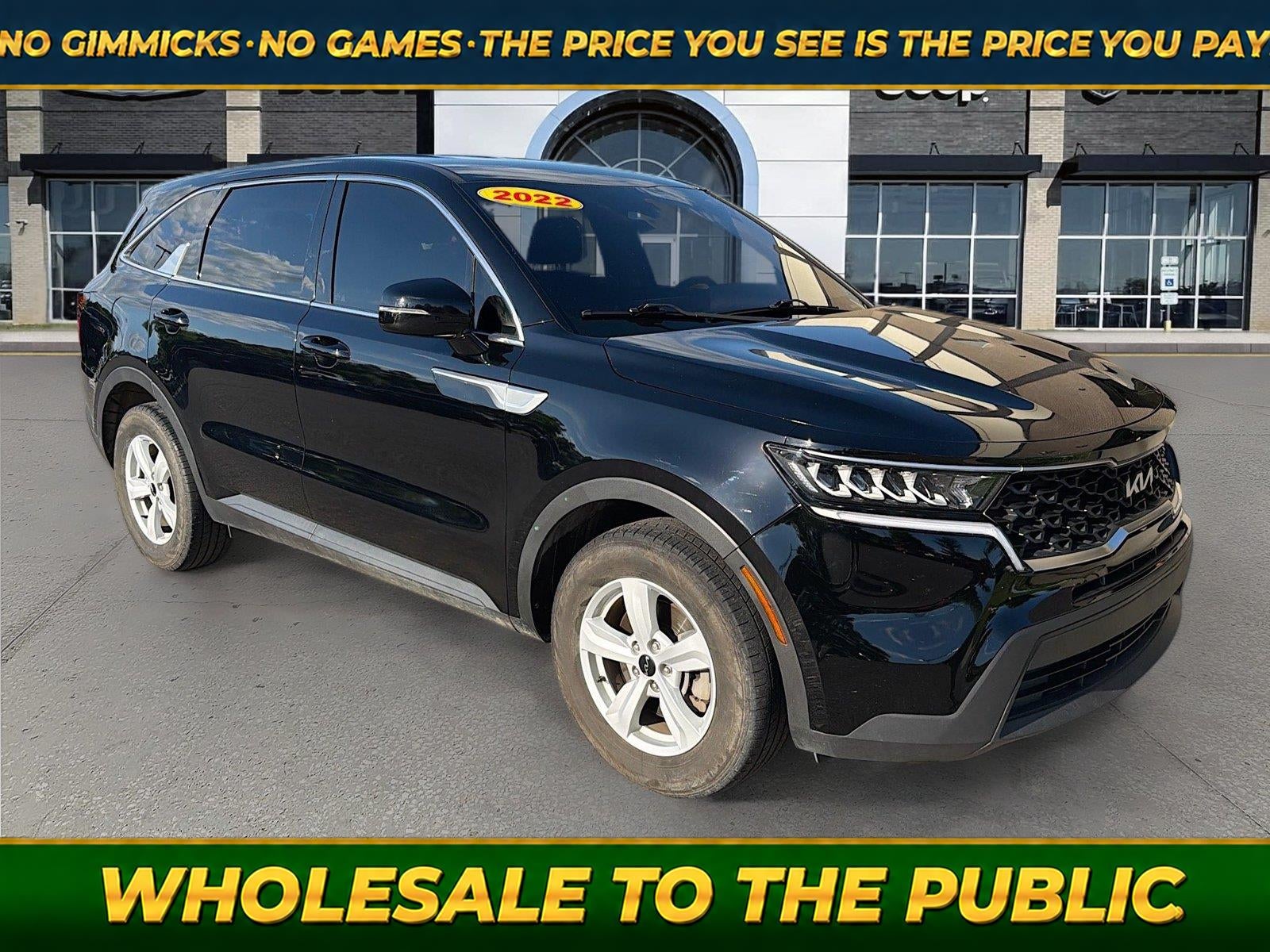 2022 Kia Sorento LX in Ebony Black — front three-quarter view