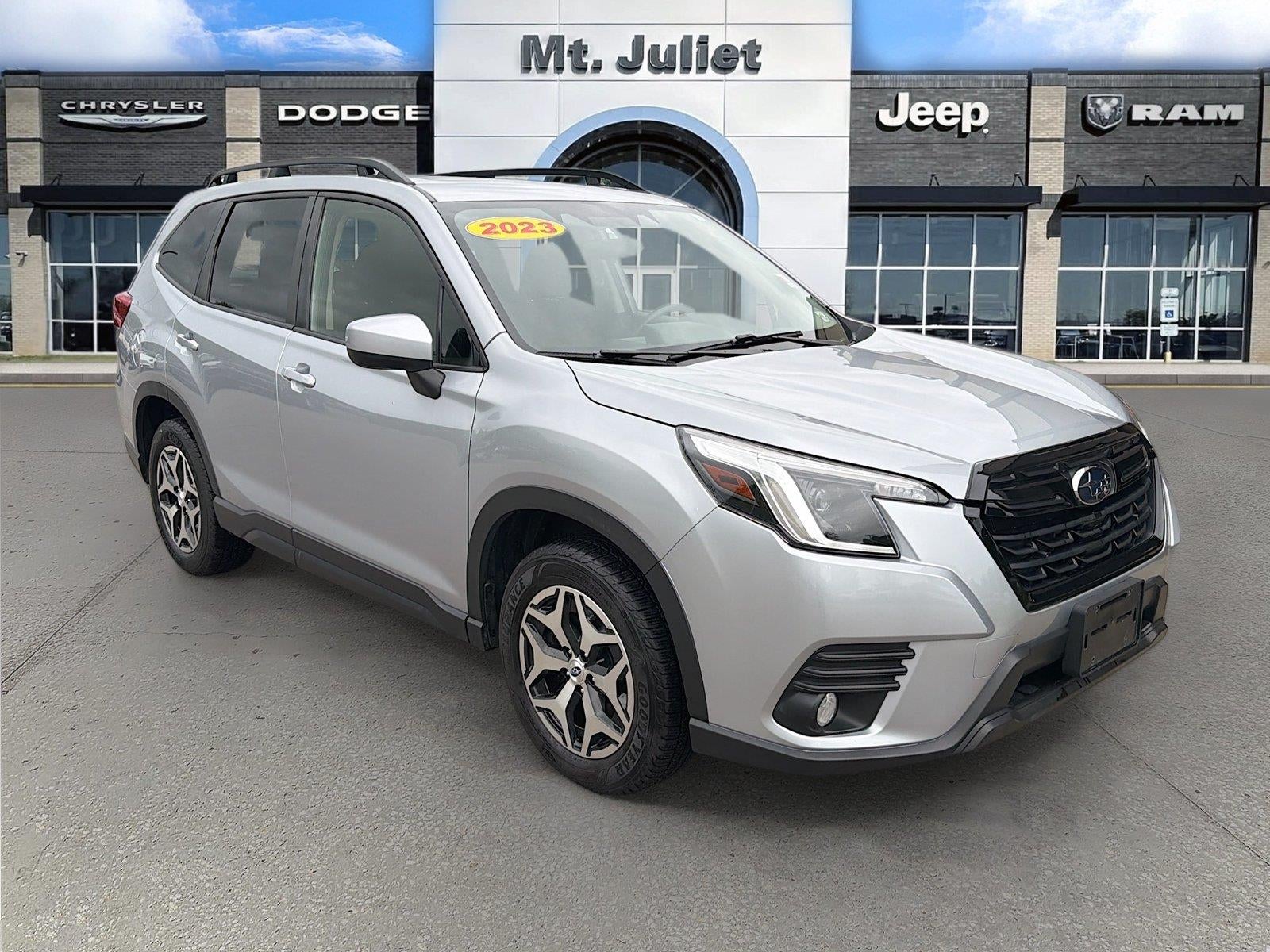 2023 Subaru Forester Premium in Ice Silver Metallic — front three-quarter view