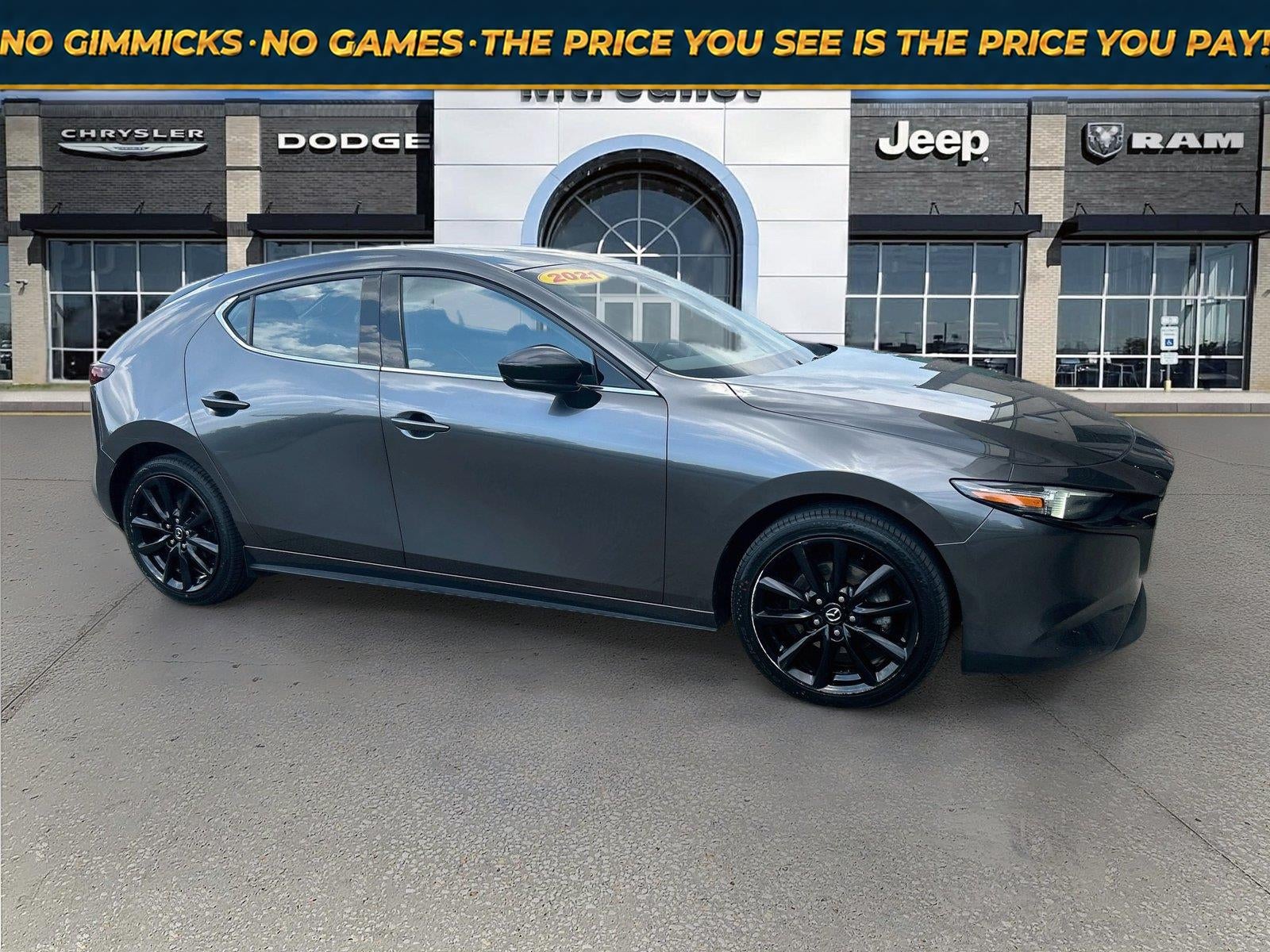 2021 Mazda Mazda3 Hatchback 2.5 Turbo in Machine Gray Metallic — front three-quarter view