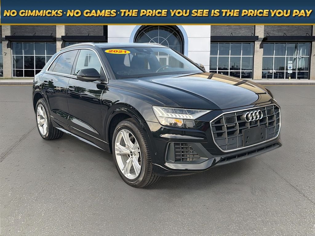 2021 Audi Q8 Premium Plus 55 TFSI quattro Tiptronic in Black — front three-quarter view