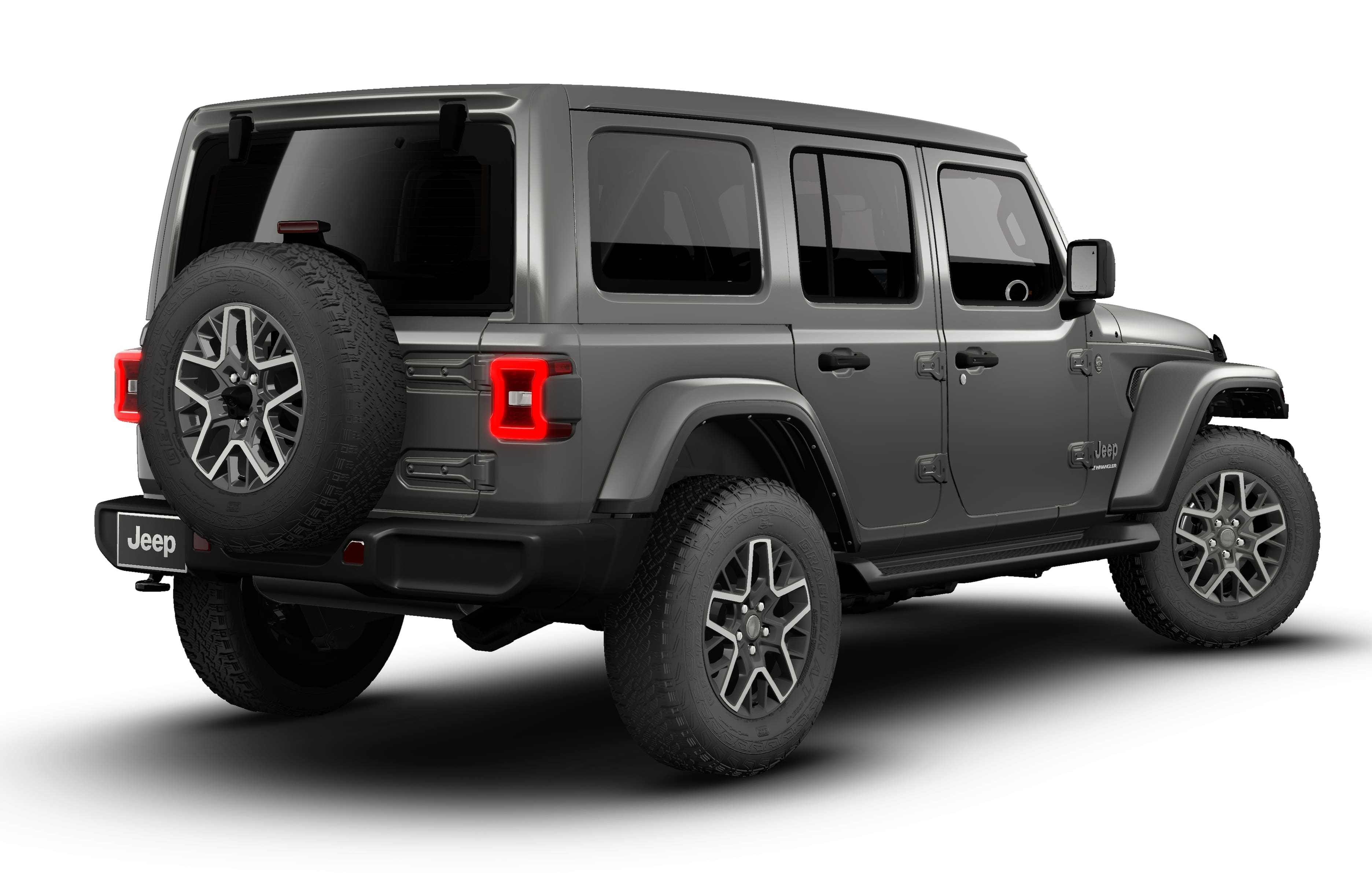 2026 Jeep Wrangler WRANGLER 4-DOOR SAHARA in Granite Crystal Metallic Clear-Coat Exterior Paint — front three-quarter view